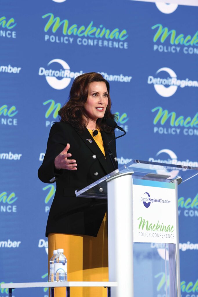 Gov. Gretchen Whitmer speaking at the 2022 Mackinac Policy Conference