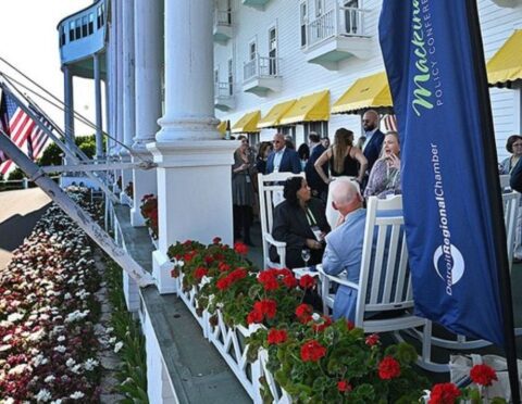 Mackinac Policy Conference attendees on Grand Hotel porch