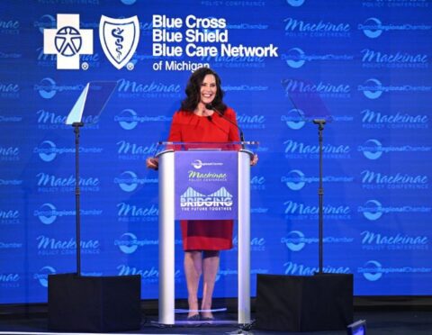 Michigan Governor Gretchen Whitmer delivered a keynote address on the main stage at the 2024 Mackinac Policy Conference.