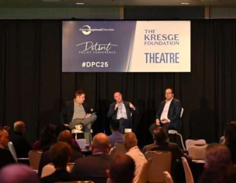 Brad Williams, Rock Family of Companies' Jared Fleisher, and GM's David Massaron at the 2025 Detroit Policy Conference.