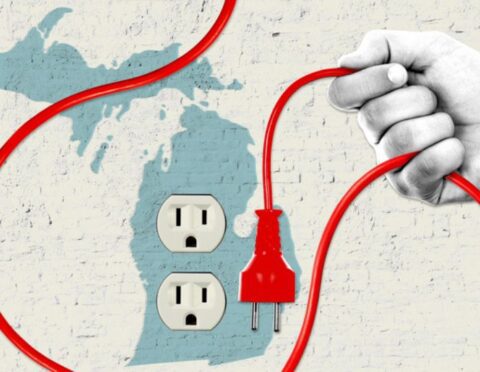 graphic of an electric plug and the state of Michigan